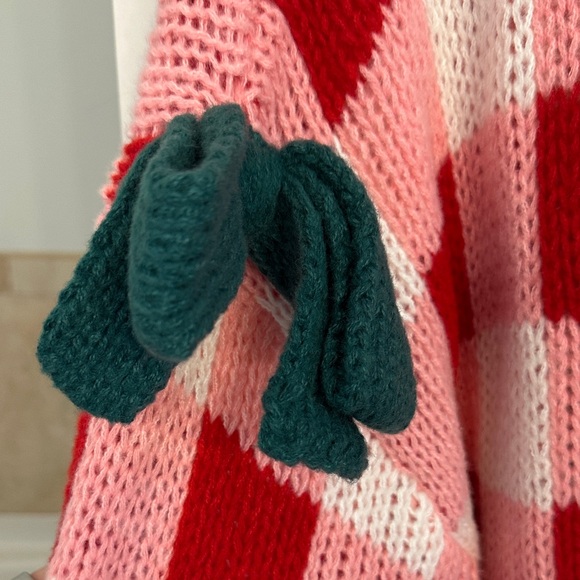 BiBi Red and Pink Checkered Cardigan with Green Trim - Picture 3 of 5